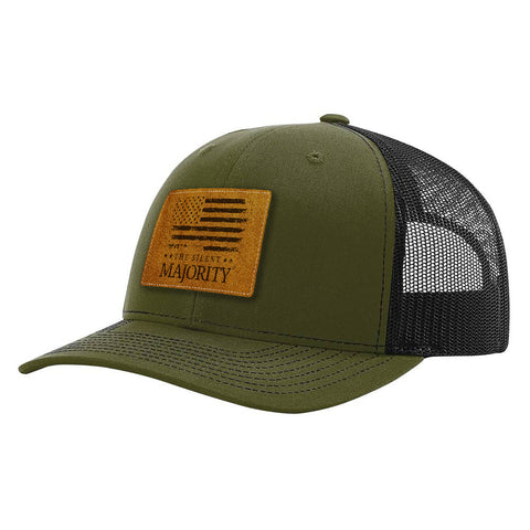 Flag & Brand Leather Patch Hat R112 Olive/Black